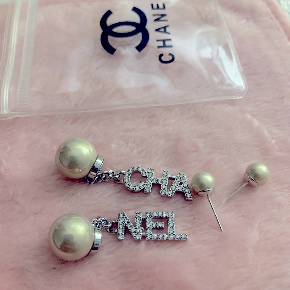 CC Pearl and Silver Drop Earrings